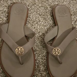 Tory Burch Women's Taupe Sandals with Gold Accent